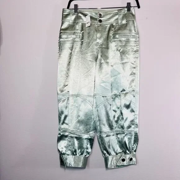 Free people light green satin cropped pant size 2 4 - Picture 11 of 12